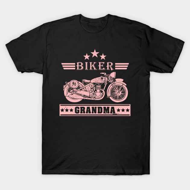 Biker Grandma Pink with Stars T-Shirt by EPDROCKS